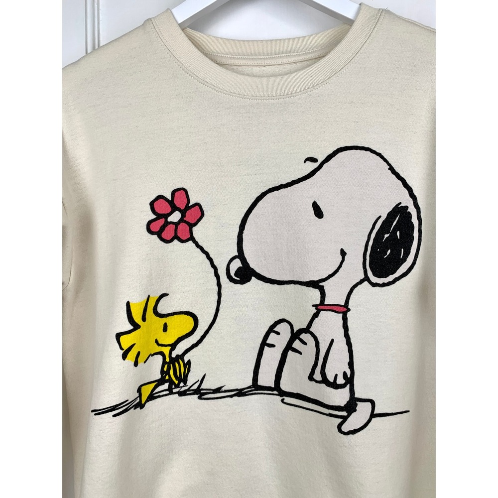Peanuts Snoopy Woodstock Graphic Sweatshirt Cream Small Cottagecore Nostaligia - Picture 2 of 12